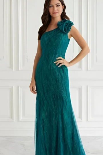 indoor photo of woman wearing green christina wu designer dress